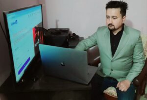 A professional hand analyzing a tablet with charts, highlighting the precision-driven manual approach of ABM Account Intelligence.