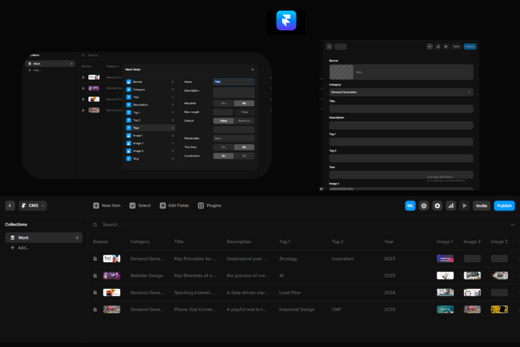 Framer CMS blog setup and design dashboard for creating dynamic blog posts
